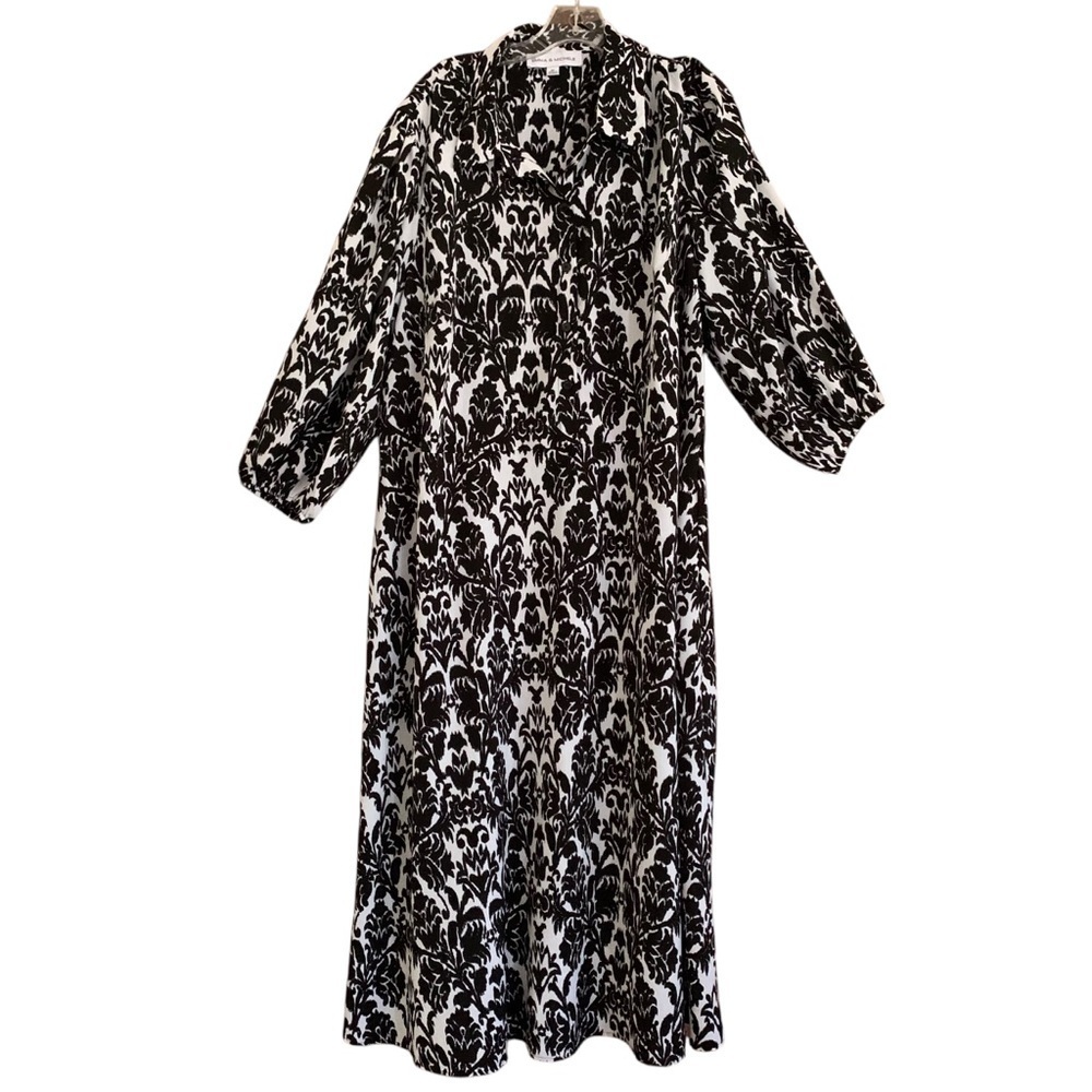 Emma & Michelle Black & White Graphic Popover Casual Midi Maxi Dress Sz 3X
